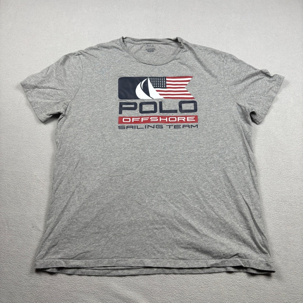 Polo Ralph Lauren Mens XL Gray Offshore Sailing Team Graphic T-Shirt Polo Racing